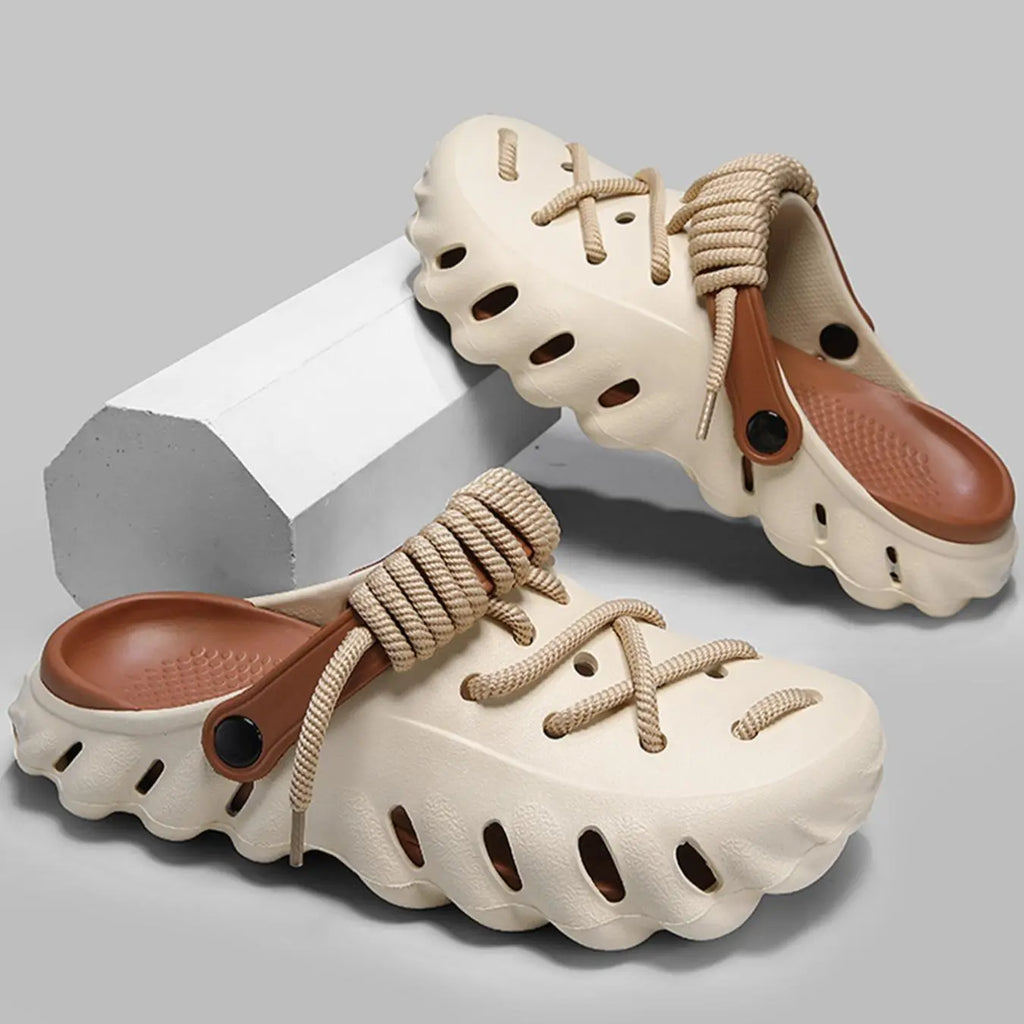 Black Lightweight Clogs With Striped Laces