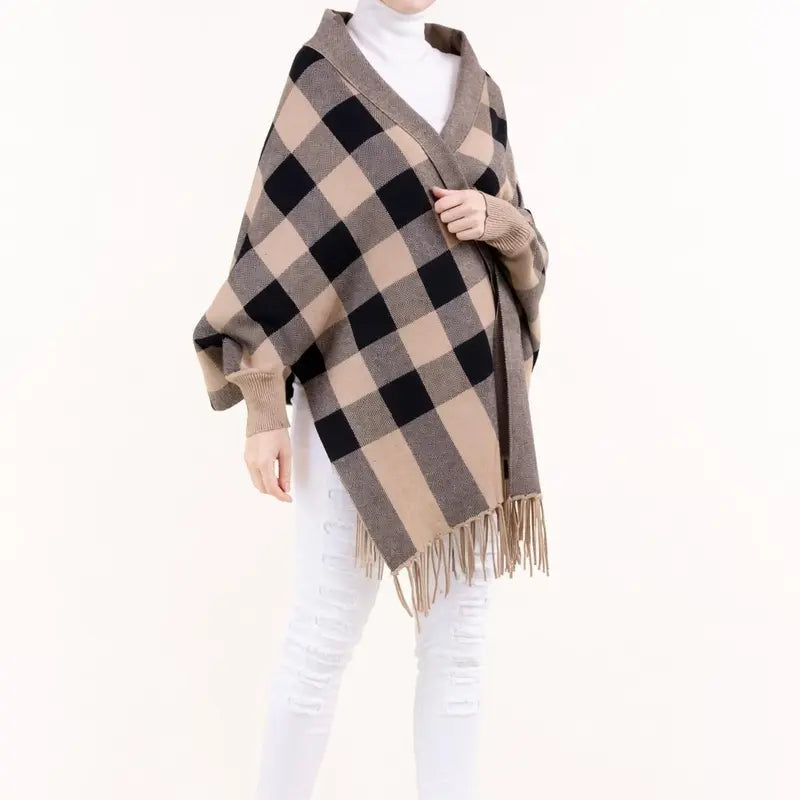 Red and Black Buffalo Check Fringe Shawl Wrap