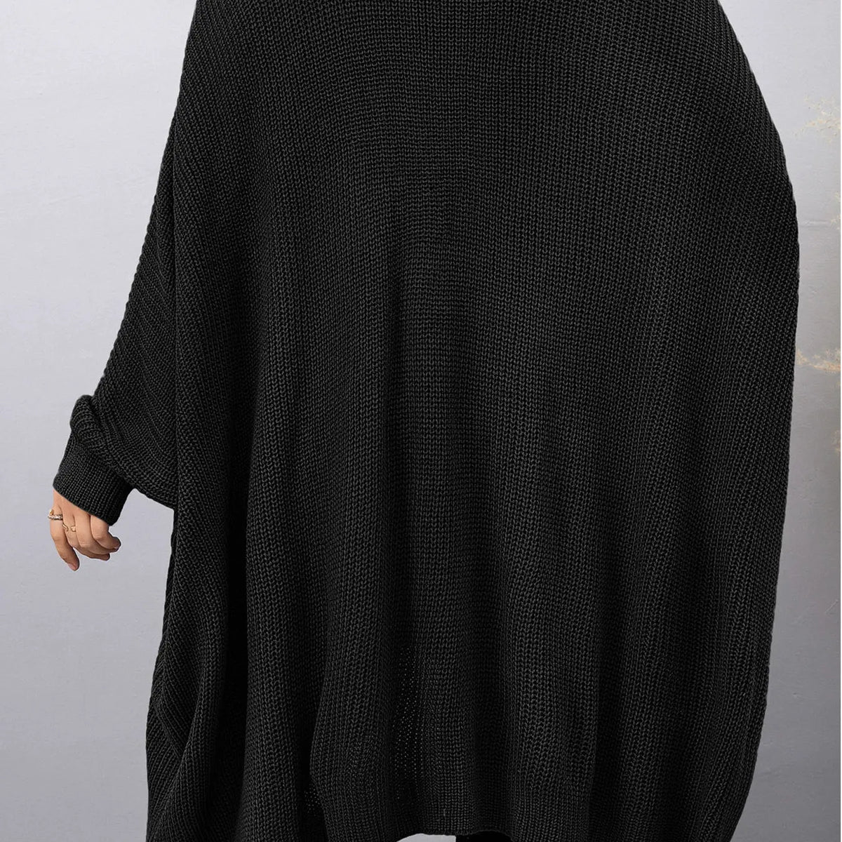 Black Ribbed Knit Open Front Batwing Cardigan