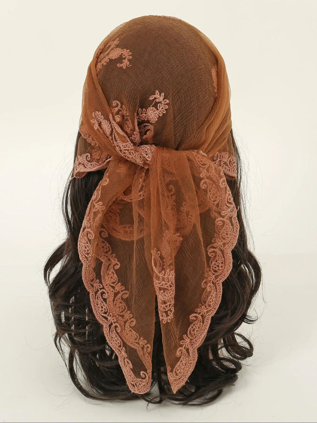 Rust Brown Lace Embroidered Square Head Scarf