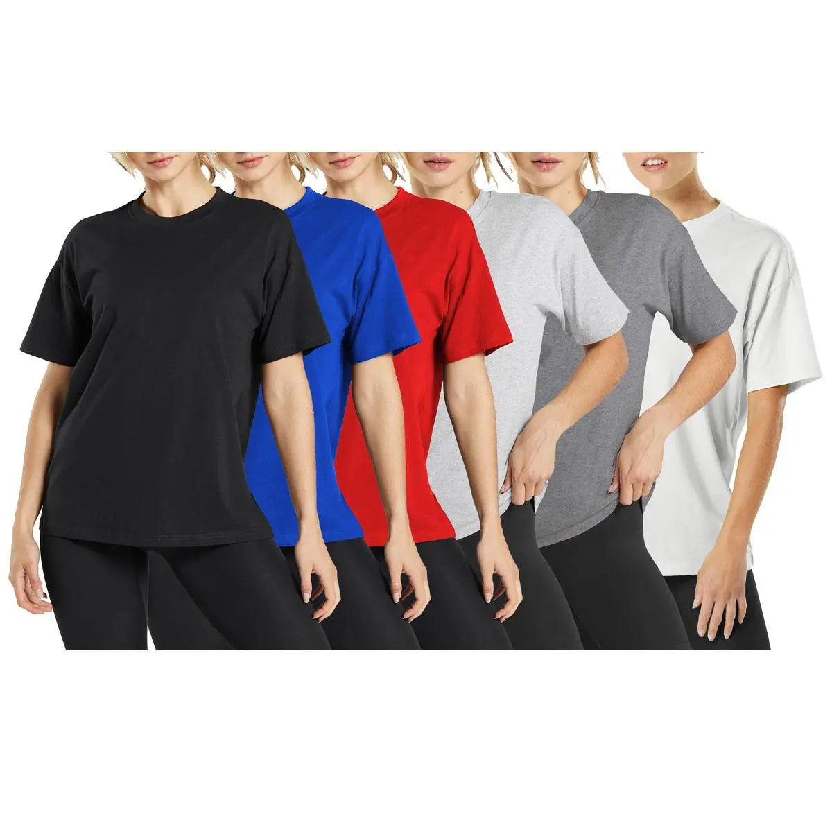 Six-Pack Loose Crew Neck Tees in Assorted Colours