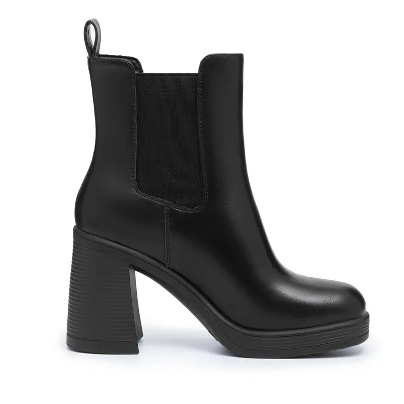Black Platform Chelsea Ankle Boots Block Heel