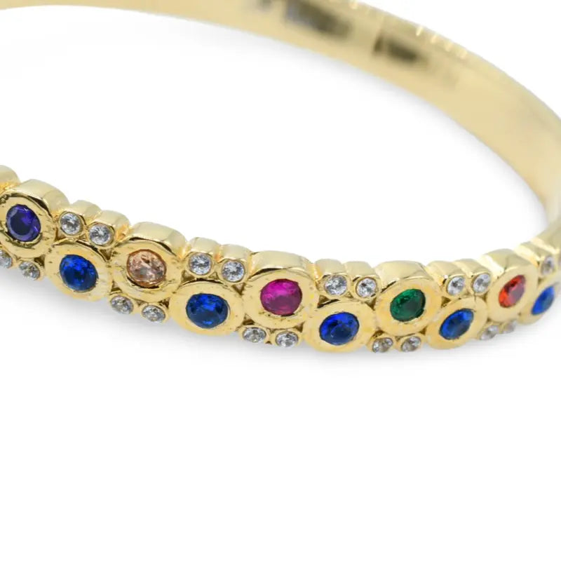 Gold-Tone Hinged Bangle with Colored Stones