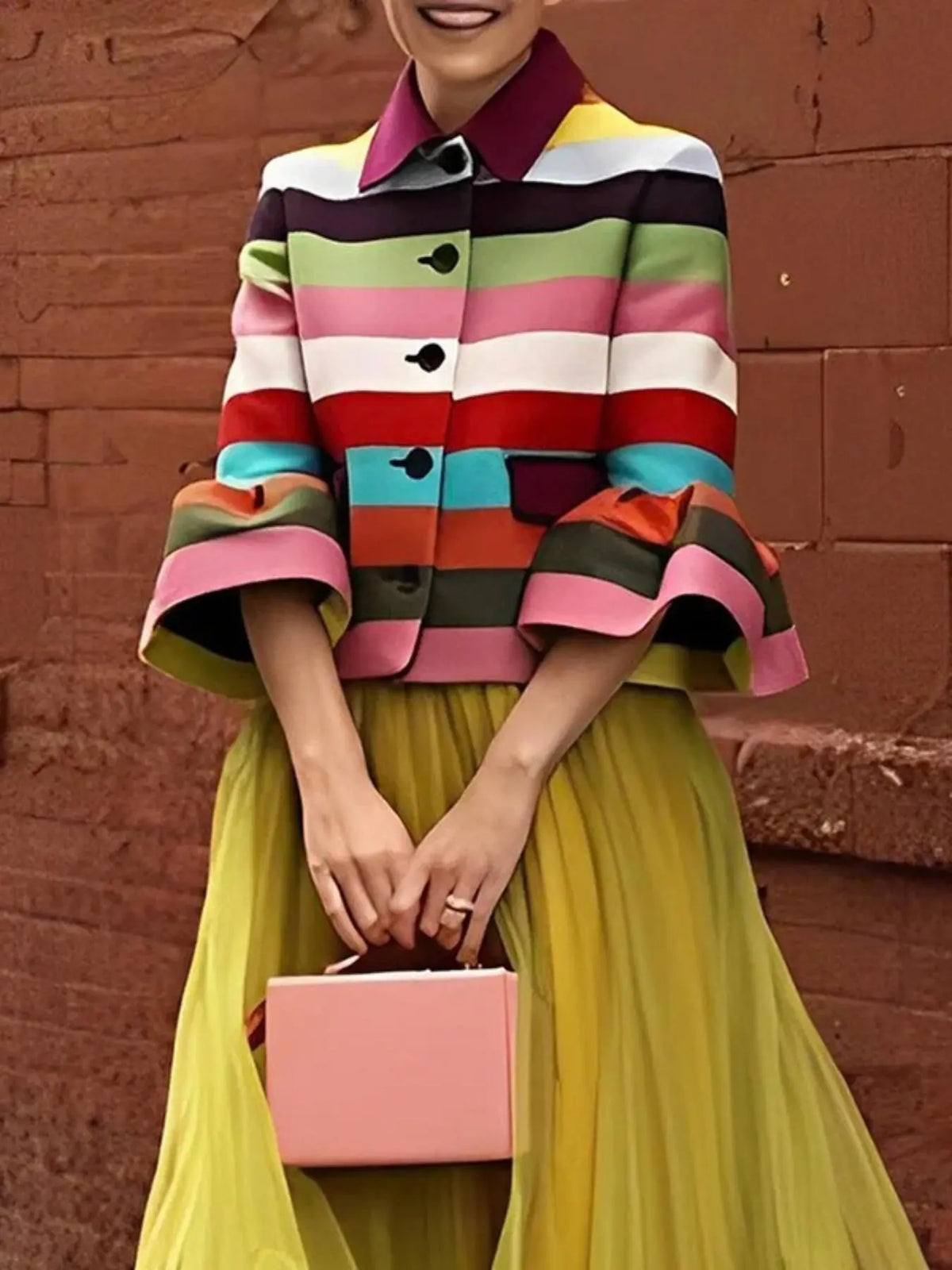 Multicolour Striped Jacket With Flared Sleeves
