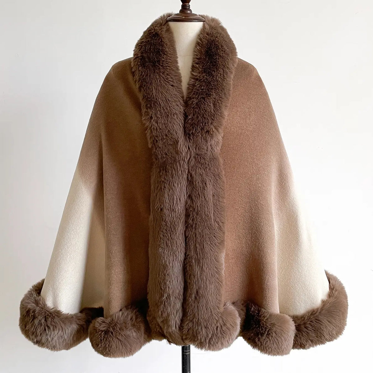 Purple Gradient Cape Wrap with Faux Fur Trim