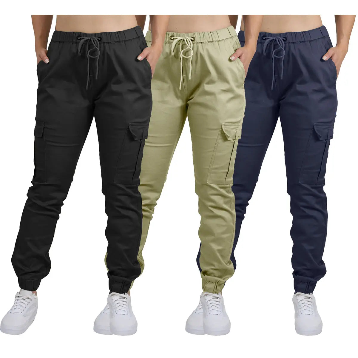 Three-Pack Cargo Jogger Pants With Drawstring Waist