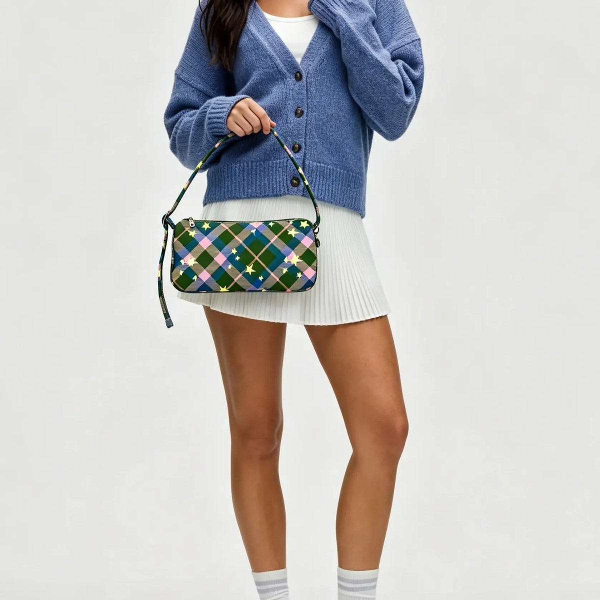 Plaid Barrel Shoulder Bag With Thin Strap