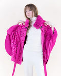 Bright Pink Sequin Poncho with Faux Fur Collar