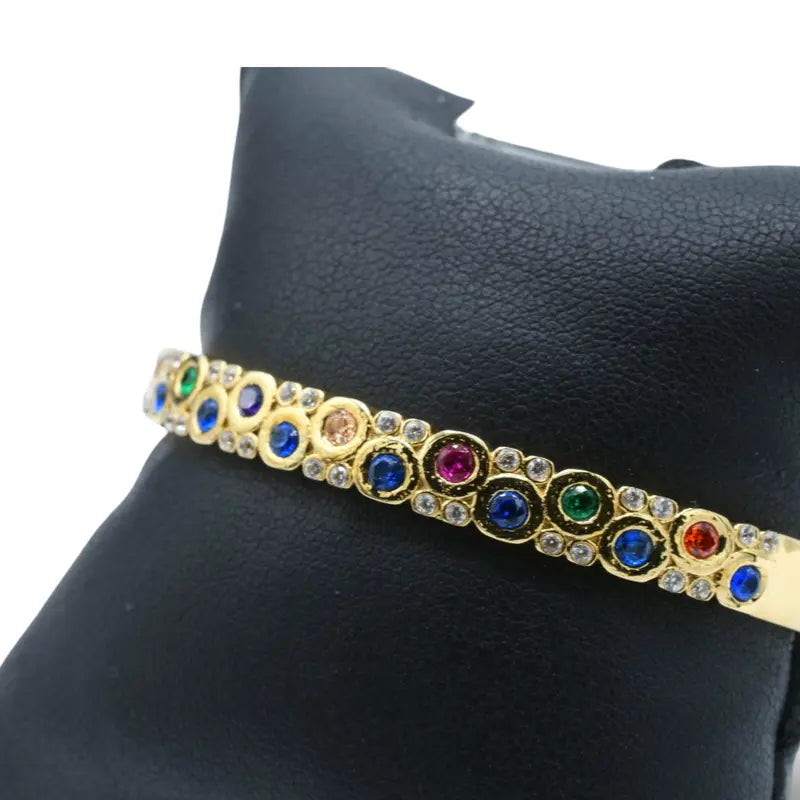 Gold-Tone Hinged Bangle with Colored Stones