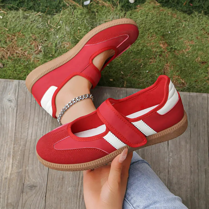 Black Flat Shoes With Hook-and-Loop Strap