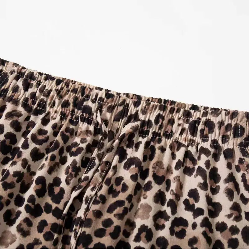 Leopard Print Wide Leg Drawstring Pants