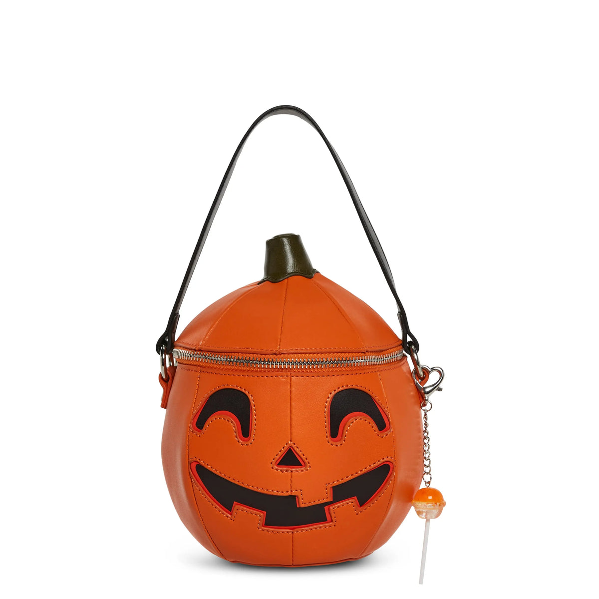 Orange Pumpkin-Shaped Handbag With Carved Face and Zipper