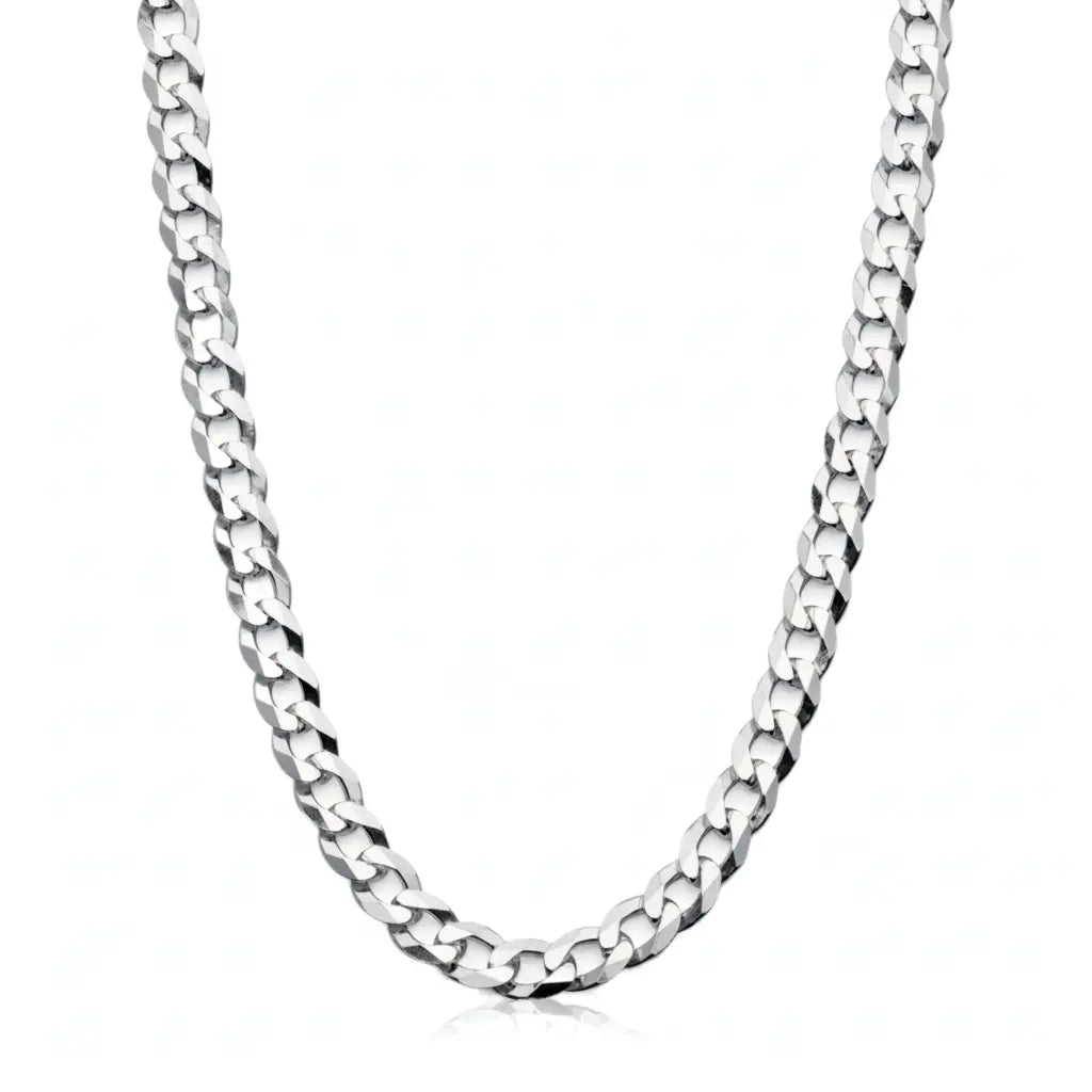 Polished Silver Flat Curb Chain Necklace