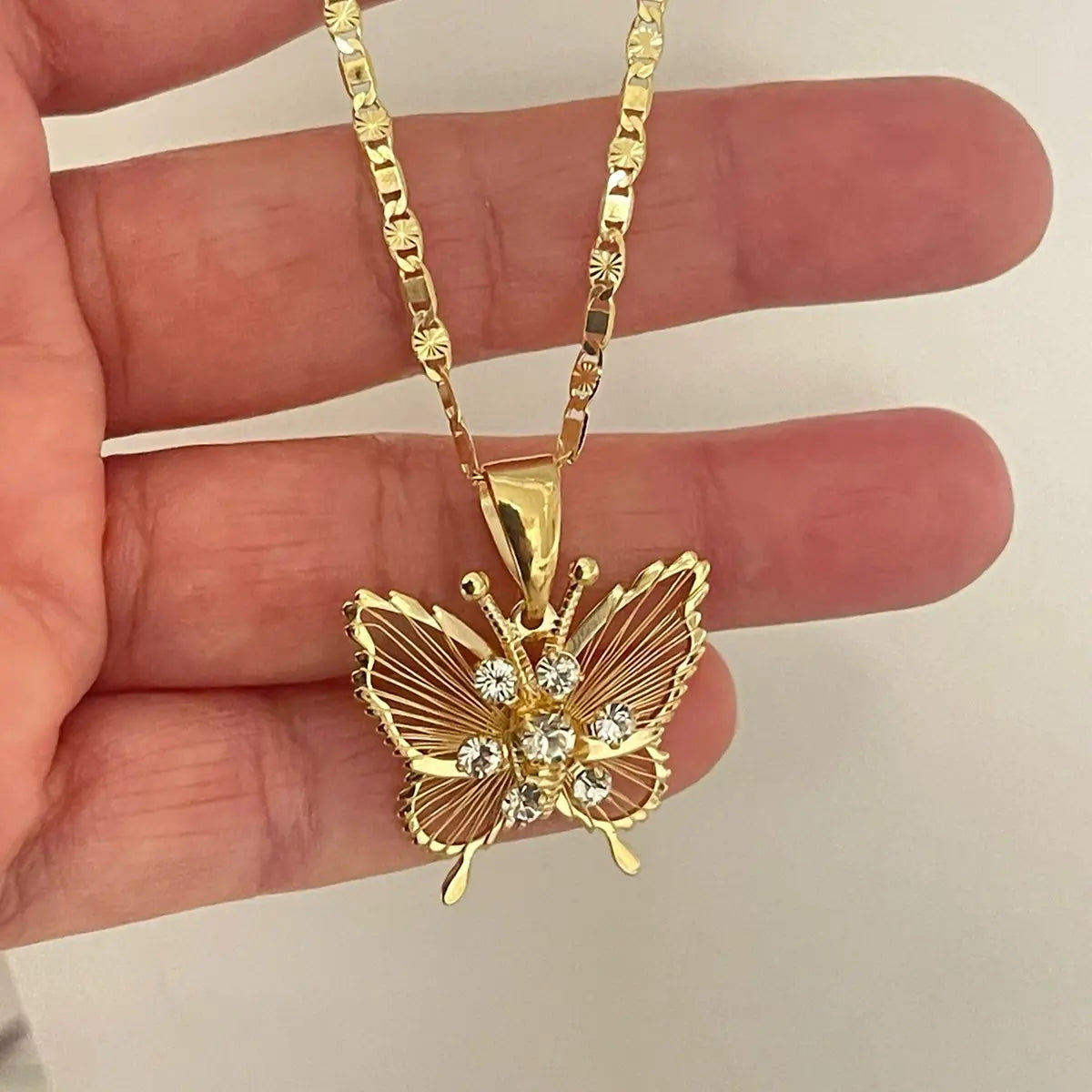 Gold-Tone Butterfly Pendant Necklace with Clear Stones