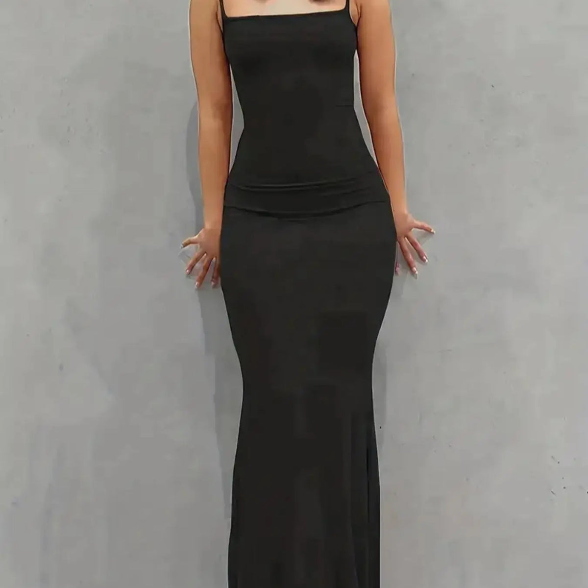 Grey Stretch Scoop Neck Maxi Dress