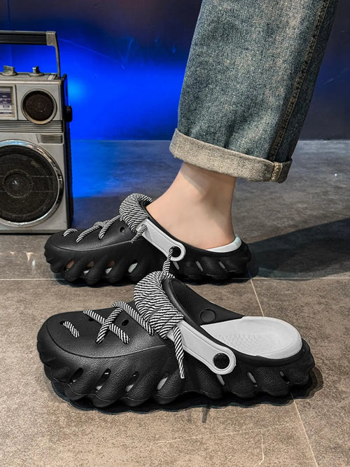 Black Lightweight Clogs With Striped Laces