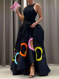 Black Sleeveless Maxi Dress with Colorful Cutout Rings
