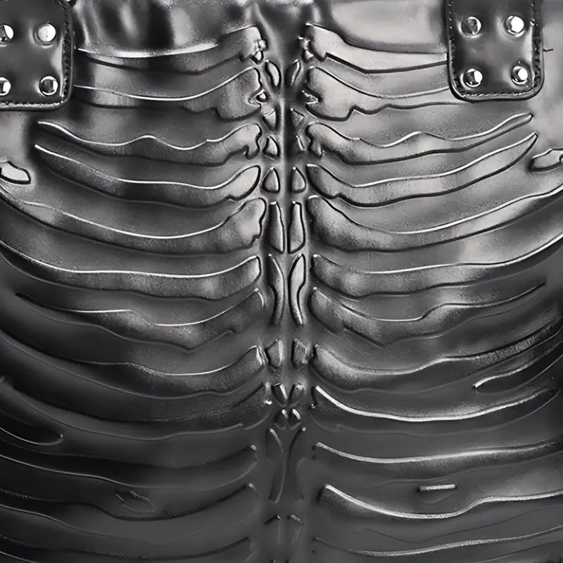 Black Faux Leather Tote with Embossed Rib Pattern