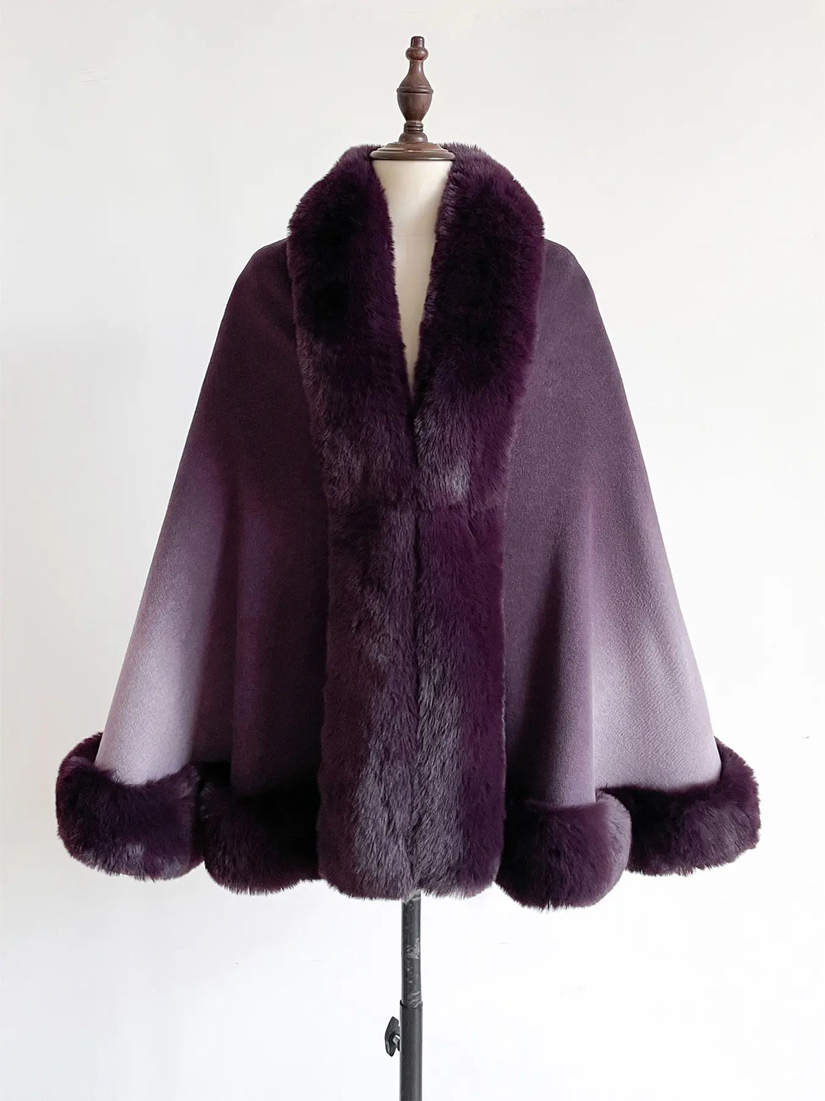 Purple Gradient Cape Wrap with Faux Fur Trim