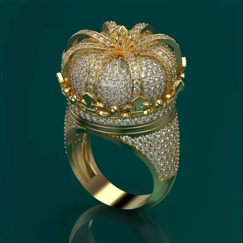 Gold-Tone Crown Ring with Clear Stone Pavé