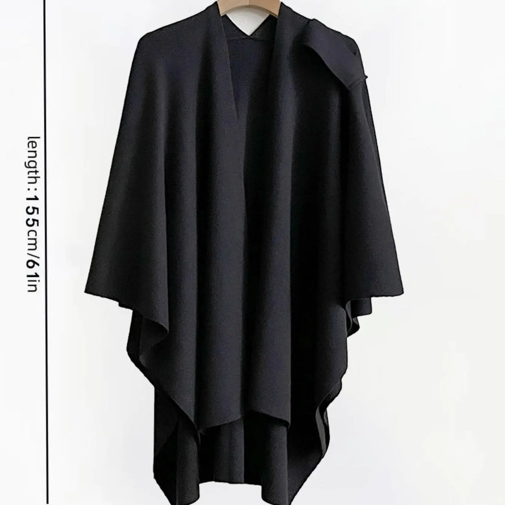 Beige Knit Draped Shawl Wrap with Shoulder Tab