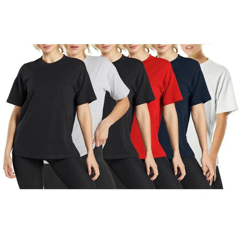 Six-Pack Loose Crew Neck Tees in Assorted Colours