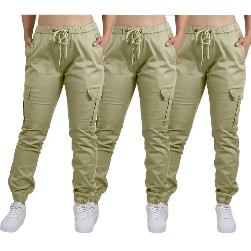 Three-Pack Cargo Jogger Pants With Drawstring Waist