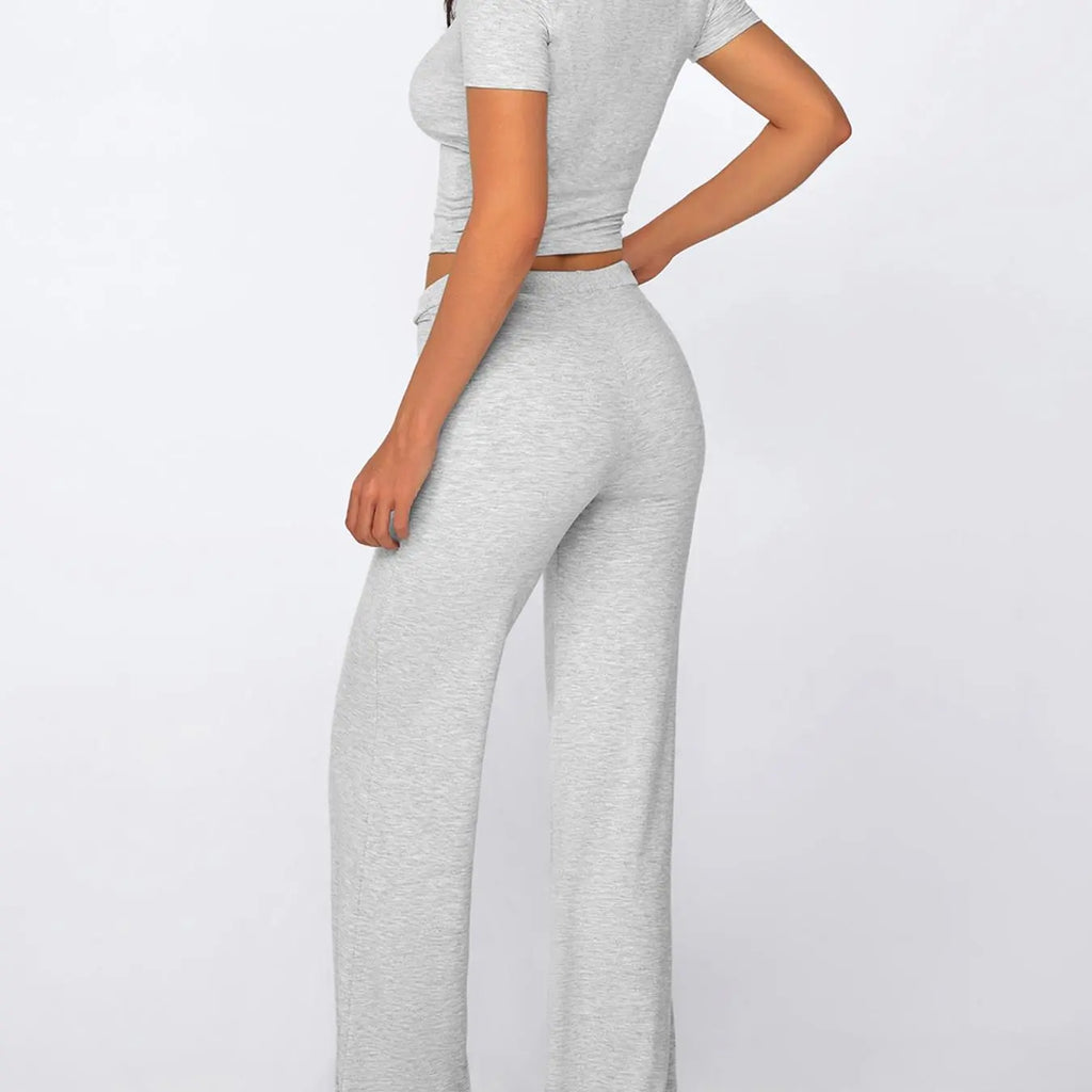 Heather Grey Short Sleeve Tee and Wide Pants Set