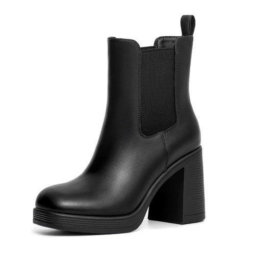 Black Platform Chelsea Ankle Boots Block Heel