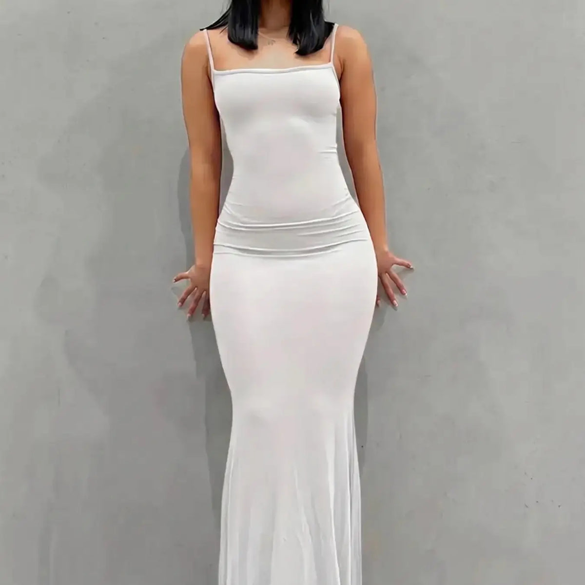 Grey Stretch Scoop Neck Maxi Dress