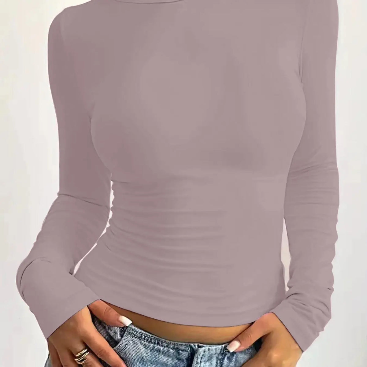 Pink Fitted Long Sleeve Crew Neck Tee