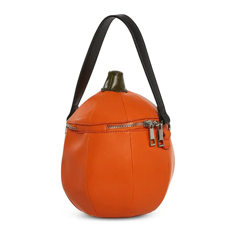 Orange Pumpkin-Shaped Handbag With Carved Face and Zipper
