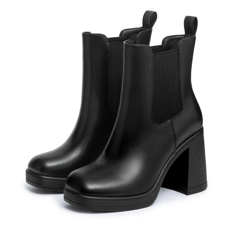 Black Platform Chelsea Ankle Boots Block Heel