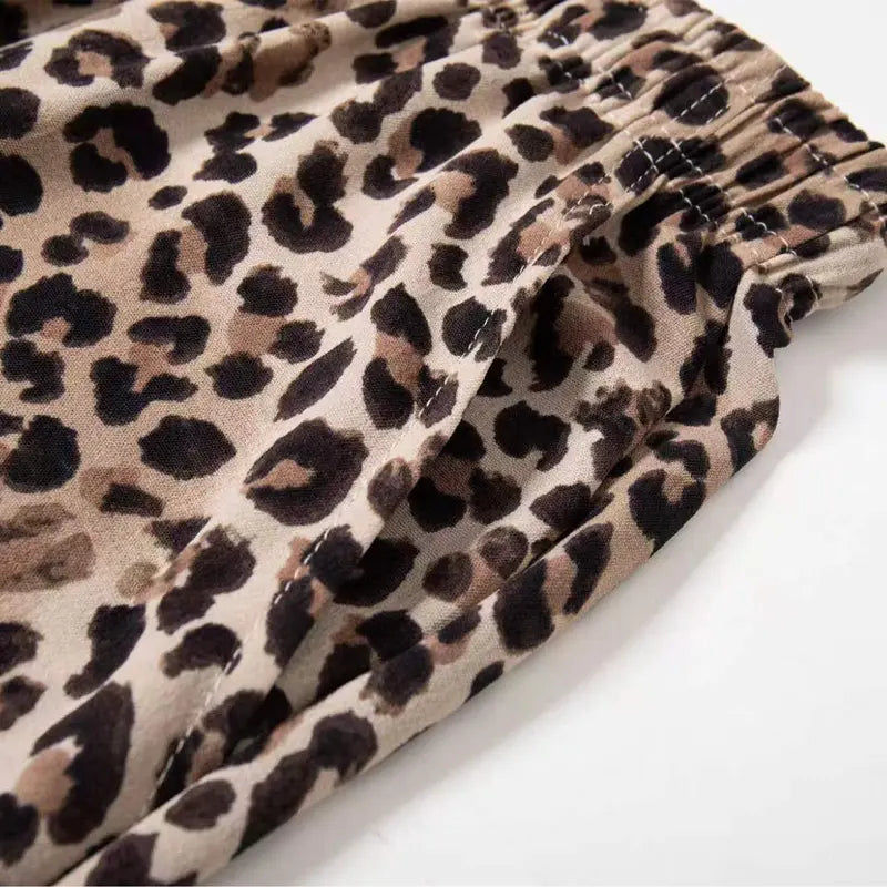 Leopard Print Wide Leg Drawstring Pants
