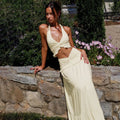 Cream Halter Crop Top and Tiered Maxi Skirt Set