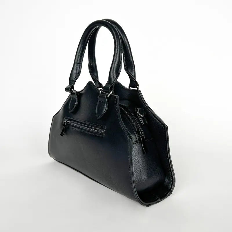 Black Quilted Handbag with Spiderweb Stitching