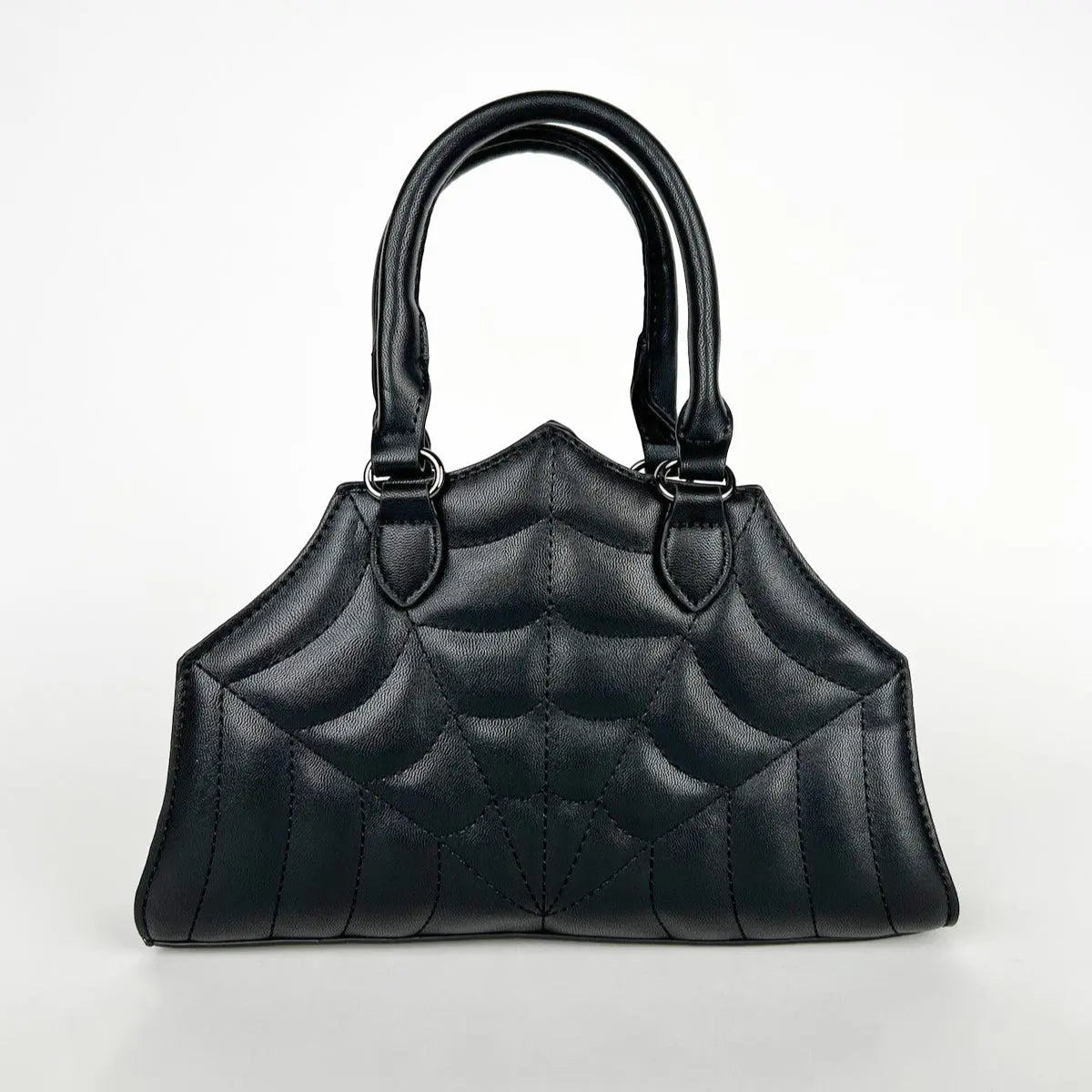 Black Quilted Handbag with Spiderweb Stitching