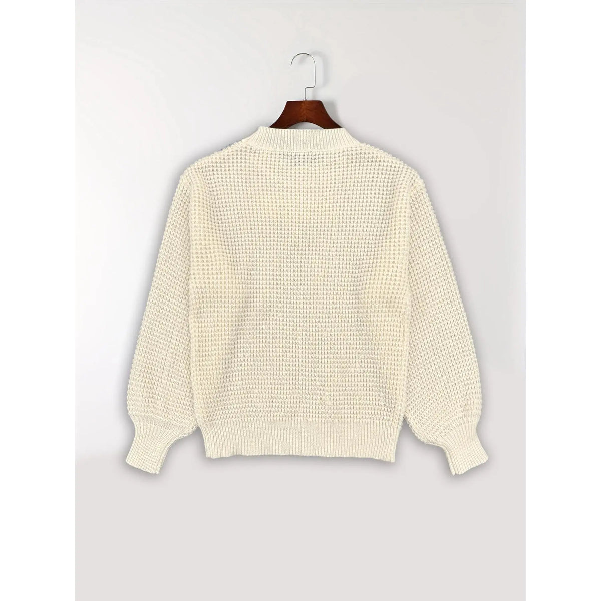 Grey Textured Knit Sweater with Cream Trim