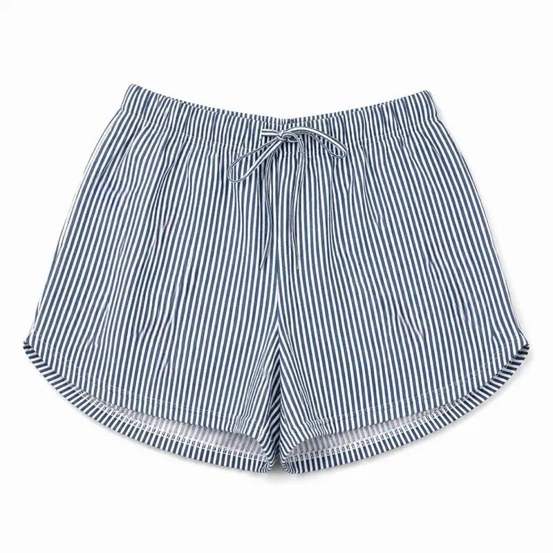 Blue And White Striped Drawstring Shorts