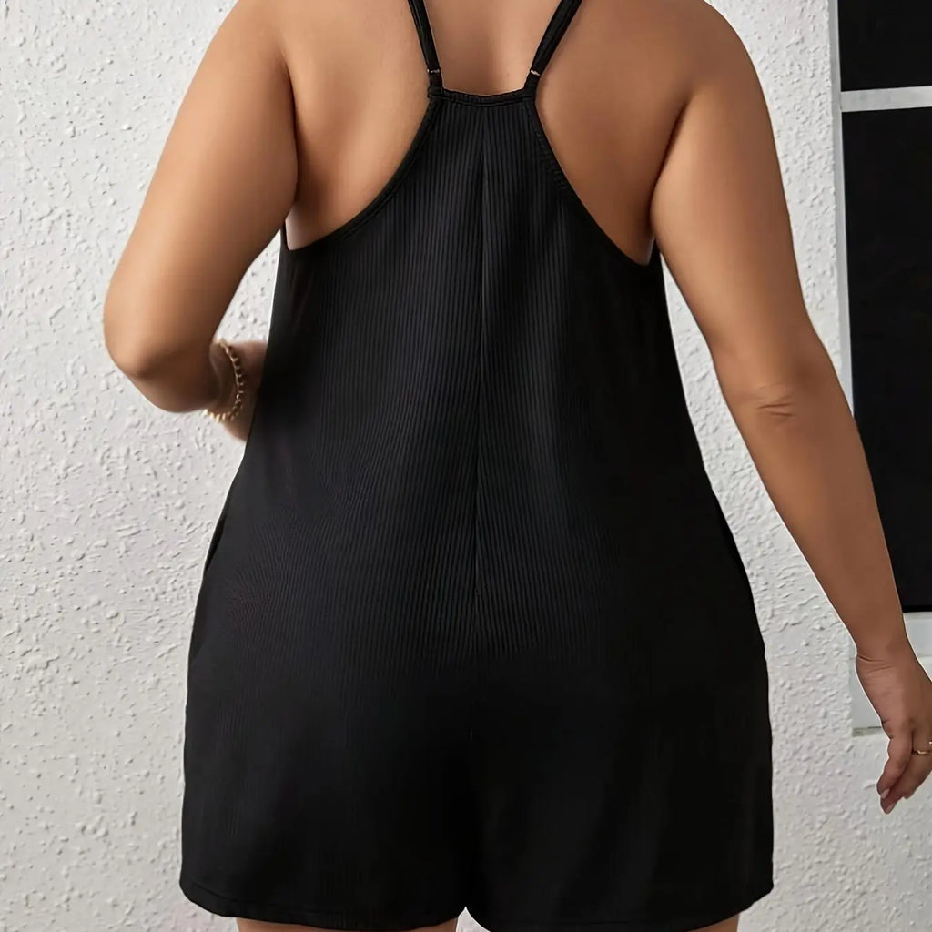 Black Ribbed Knit Sleeveless Short Romper