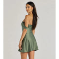 Olive Green Satin Off-Shoulder Mini Dress