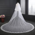 Two-Tier White Tulle Bridal Veil with Lace Edge