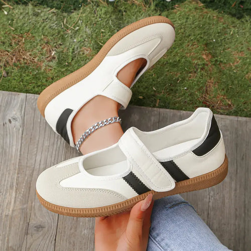 Black Flat Shoes With Hook-and-Loop Strap