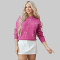 Pink Crew Neck Sweater With Candy Cane Pattern