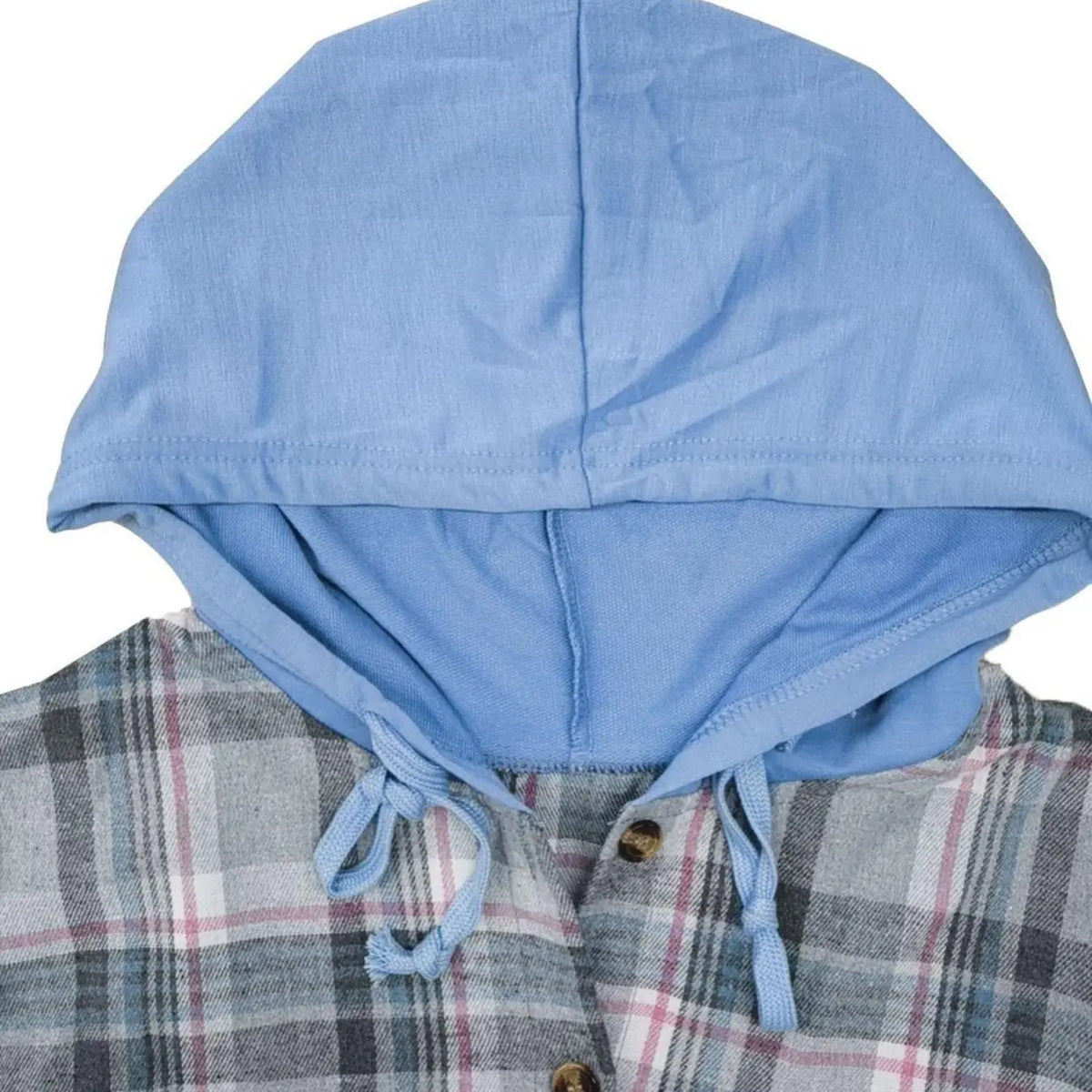 Blue Plaid Hooded Button Front Shirt Jacket
