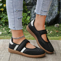Black Flat Shoes With Hook-and-Loop Strap