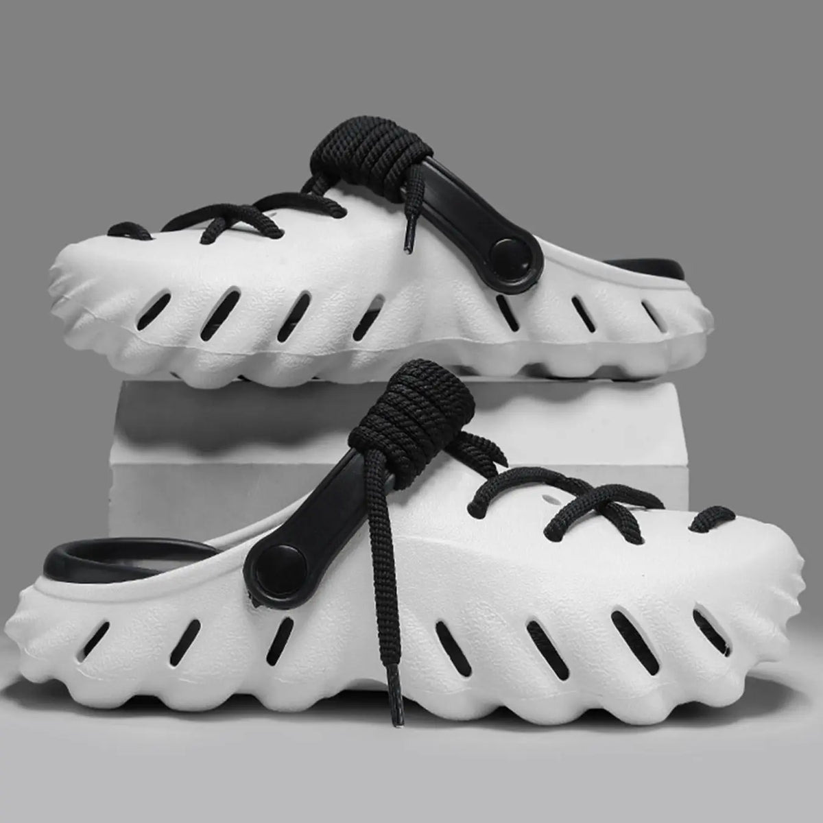 Black Lightweight Clogs With Striped Laces
